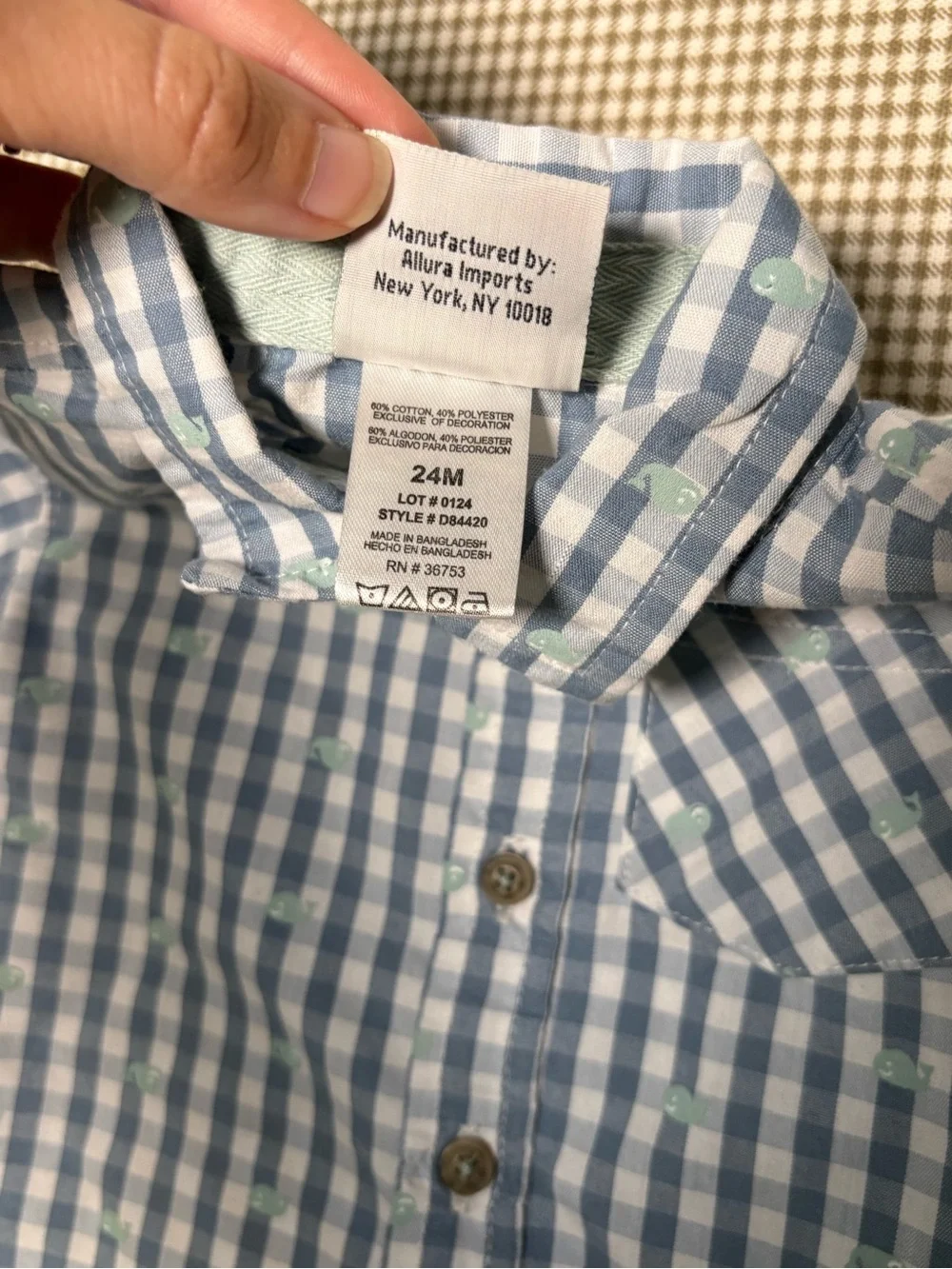 Dapper Dude Blue Gingham Whale Button-Up Shirt Boys Size 24 Months